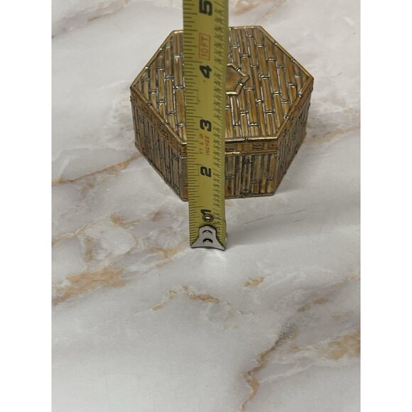 VTG Schmid Bros Japan Octagon Metal Trinket Box Red Velvet Lined Gold Tone - Picture 4 of 7